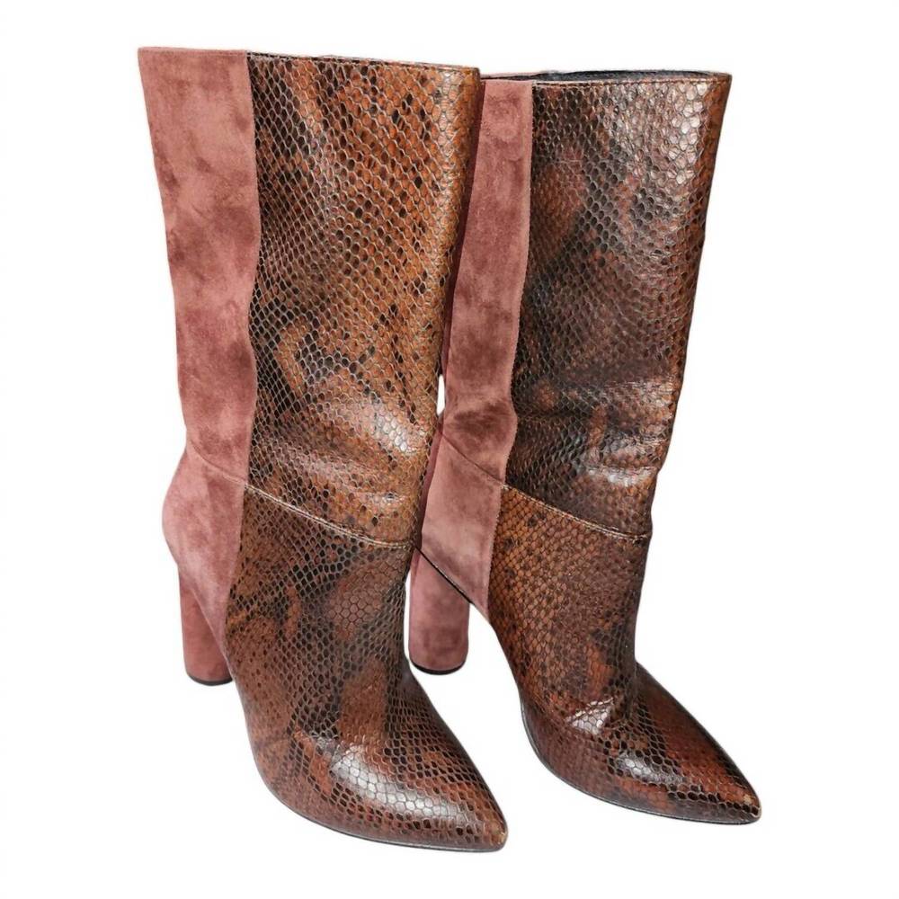 NEW 42 GOLD kolby boots in snake leather suede